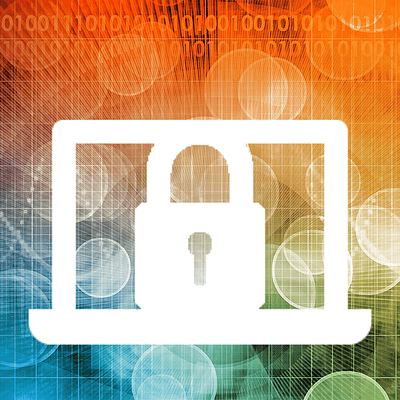 Laptop with a lock over the screen for showing website privacy.